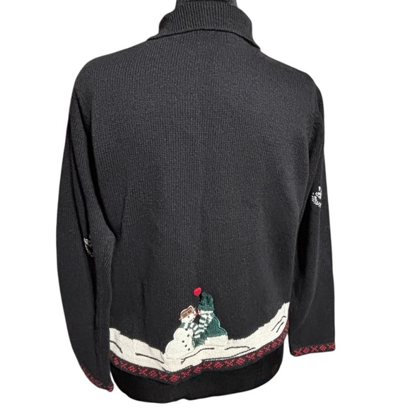 Womens Large Christmas Holiday Cardigan Sweater Karen Scott Vtg Button Up Pocket - Picture 2 of 15